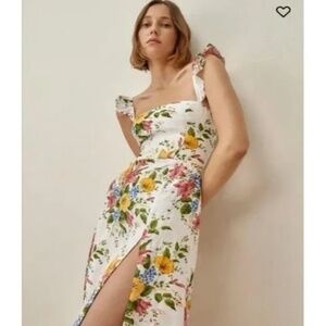 Reformation Spaulding Linen Midi Dress in bouquets print SZ 4